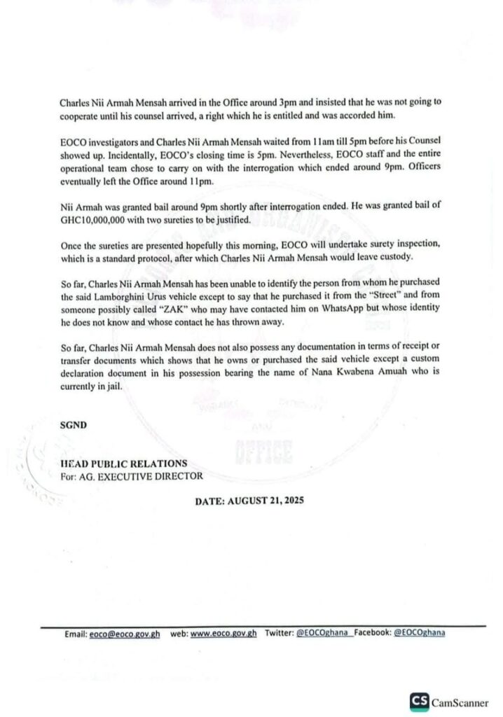 EOCO Official statement