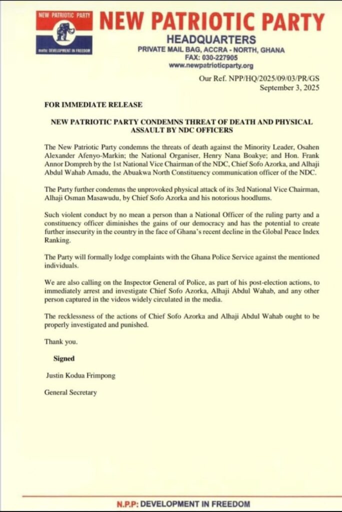 NPP Condemns NDC Death Threats