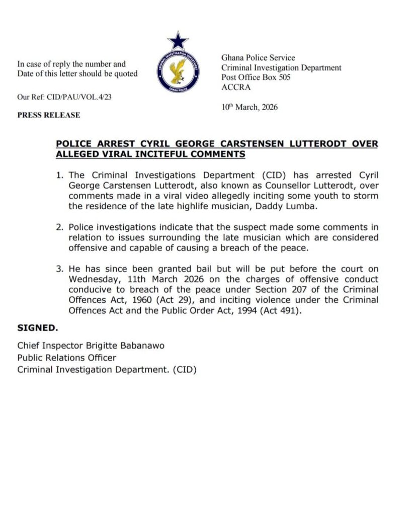 Counsellor Lutterodt arrested