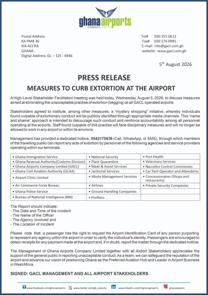 Extortion Accra International Airport